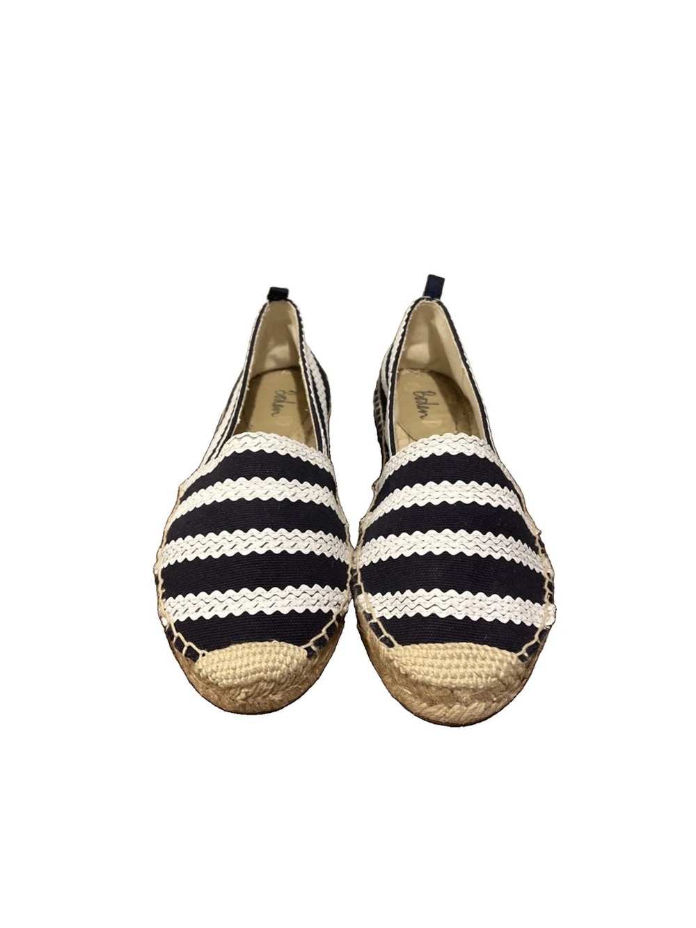 Boden Navy& White Chevron Canvas Striped Espadrille Flats Sz 37 US 7 made Spain